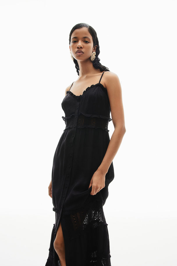 H&M Maxikleid aus Crêpe mit Spitze Schwarz