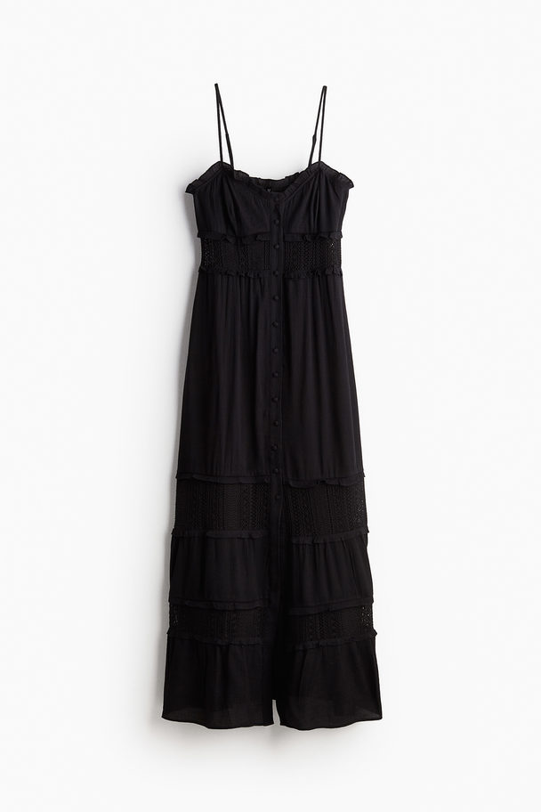 H&M Maxikleid aus Crêpe mit Spitze Schwarz