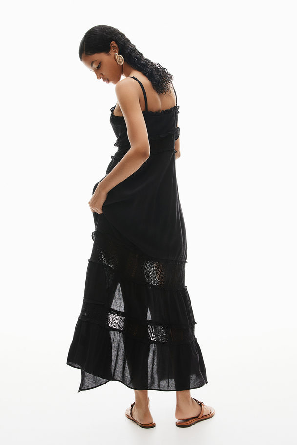 H&M Lace-inset Crêpe Maxi Dress Black