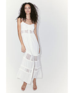 Lace-inset Crêpe Maxi Dress Cream