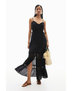 Lace-inset Crêpe Maxi Dress Black