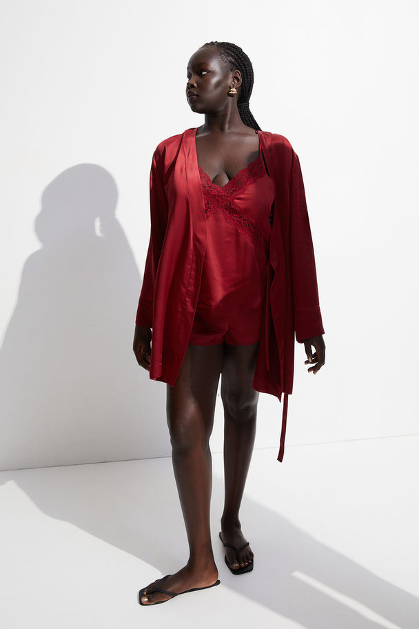H&M Satin Dressing Gown Dark Red