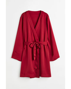 Satin Dressing Gown Dark Red