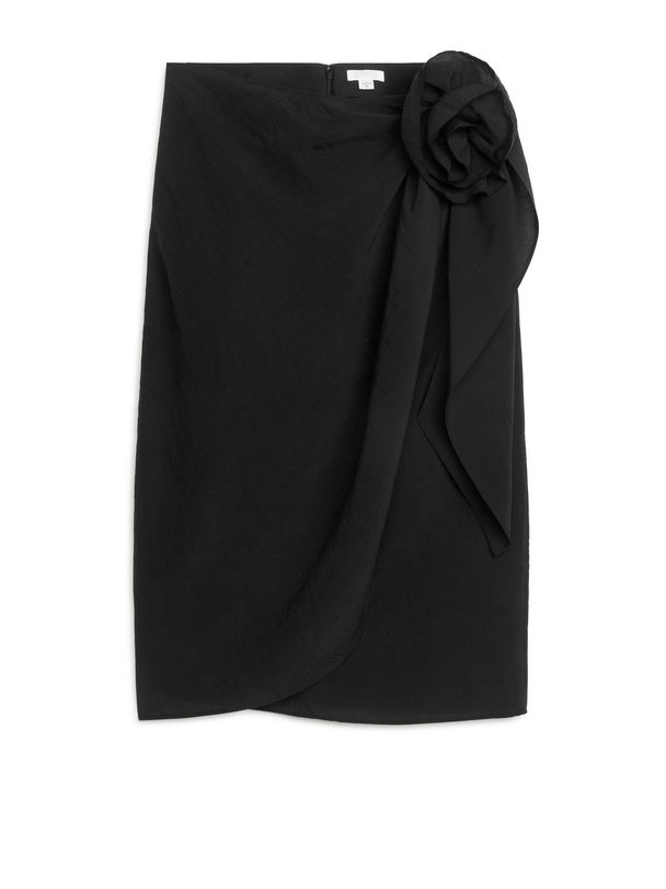 ARKET Rose-detail Wrap Skirt Black