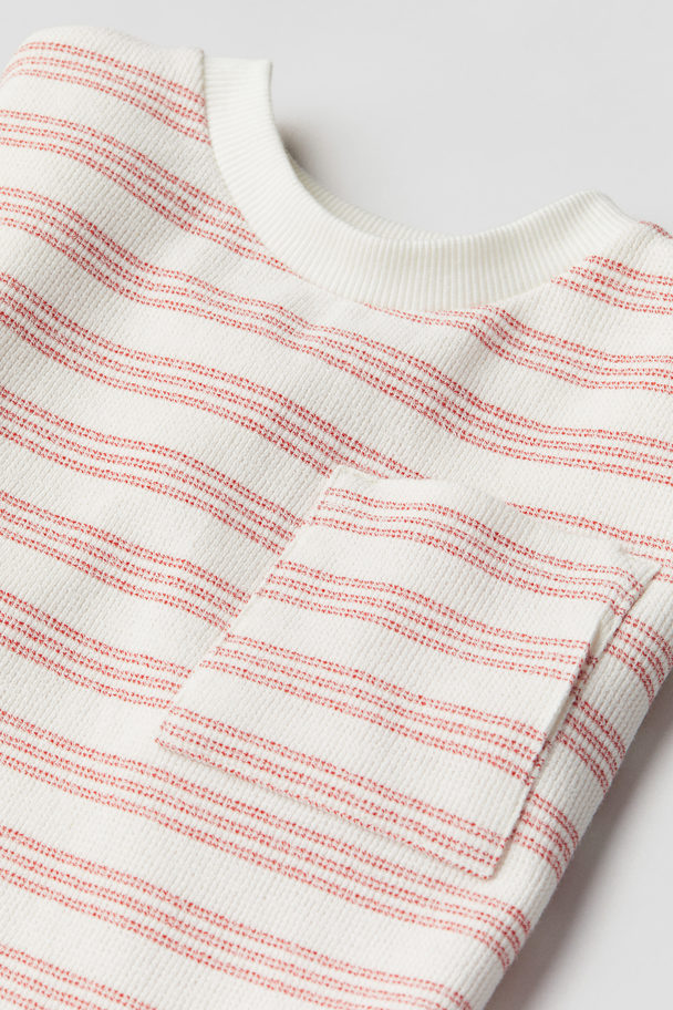H&M T-shirt Med Brystlomme Hvid/rødstribet