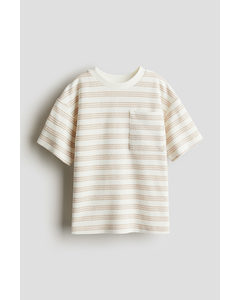 Chest-pocket T-shirt White/beige Striped