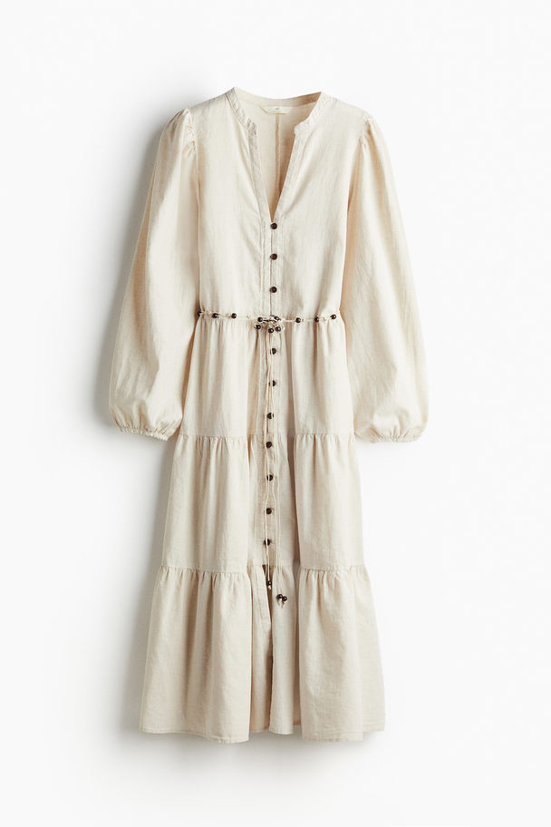 H&M Strokenjurk Van Linnenmix Lichtbeige