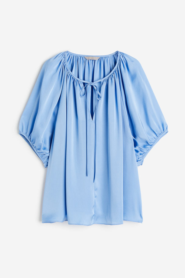 H&M Oversized Bluse zum Binden Hellblau