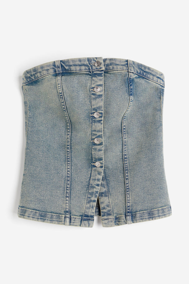 H&M Bandeau-Top aus Denim Helles Denimblau