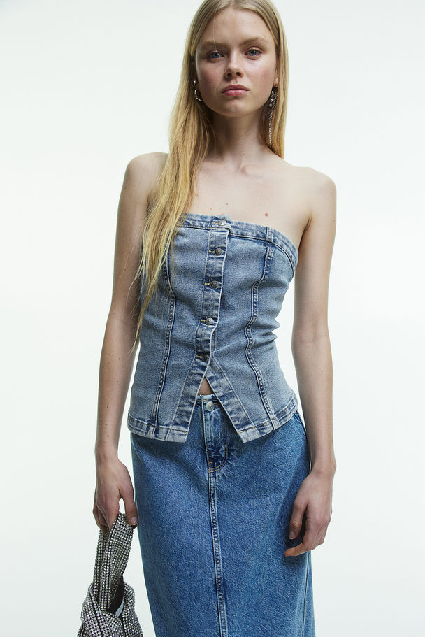 H&M Denim Bandeautop Licht Denimblauw