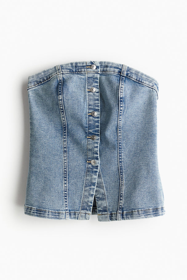 H&M Bandeau-Top aus Denim Helles Denimblau