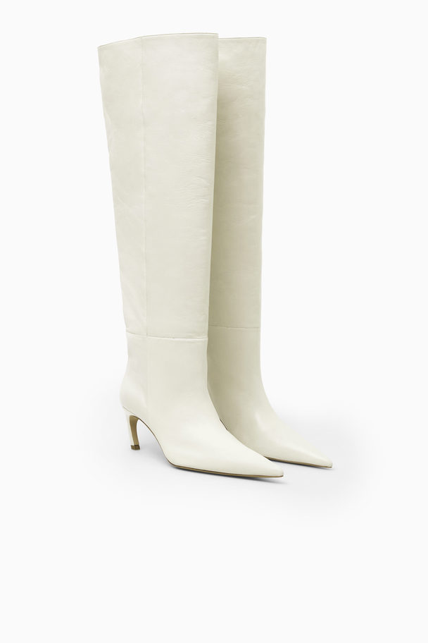 COS Pointed-toe Leather Knee-high Boots White