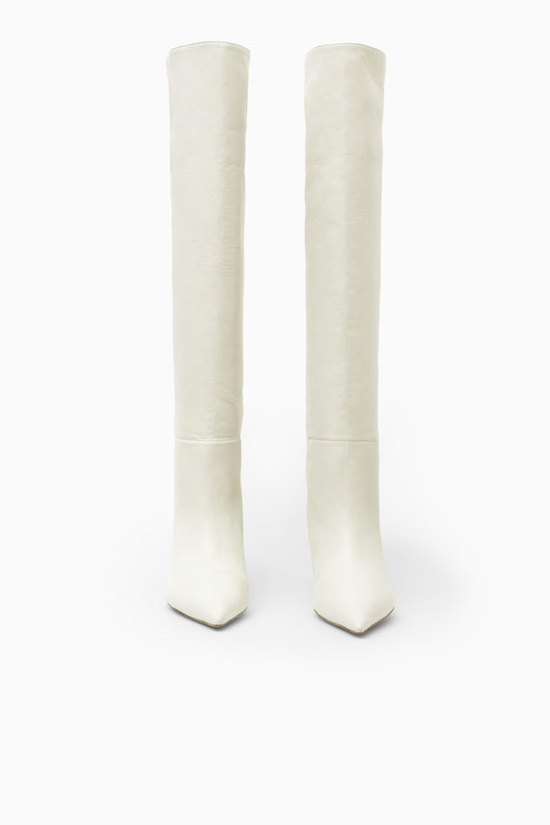 COS Pointed-toe Leather Knee-high Boots White