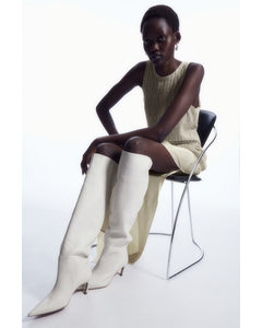 Pointed-toe Leather Knee-high Boots White