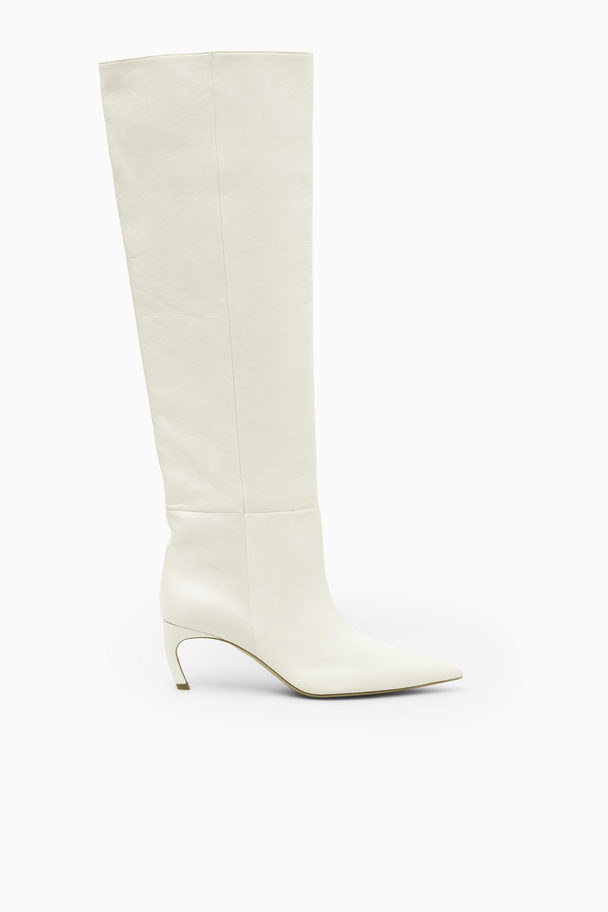 COS Pointed-toe Leather Knee-high Boots White