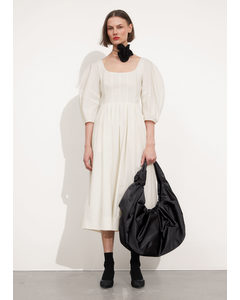 Pleated Midi Dress White