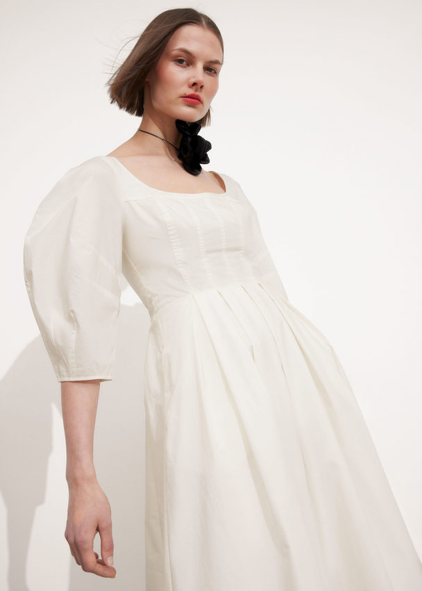 & Other Stories Pleated Midi Dress White