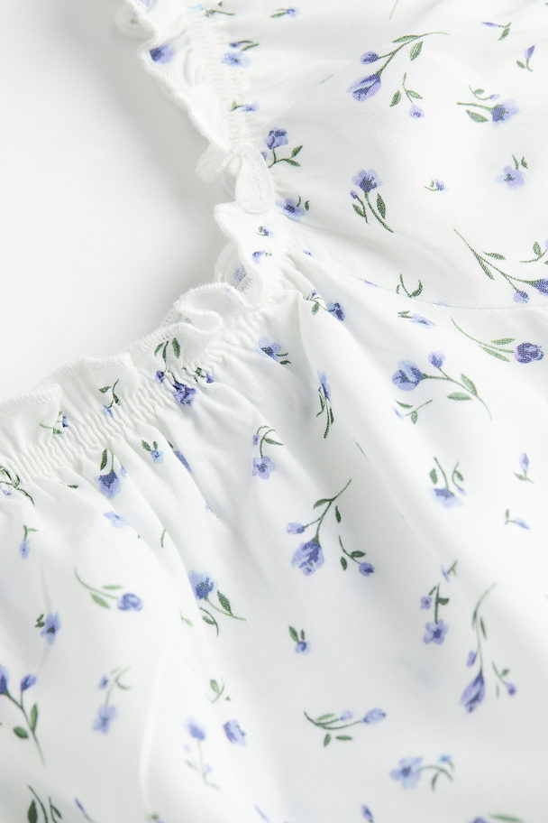 H&M Off Shoulder-bluse Med Flæsekant Hvid/småblomstret