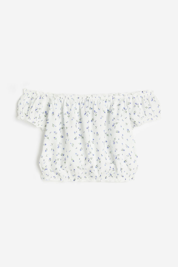 H&M Frill-trimmed Off-the-shoulder Blouse White/small Flowers