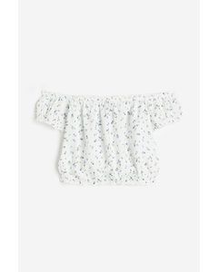 Frill-trimmed Off-the-shoulder Blouse White/small Flowers