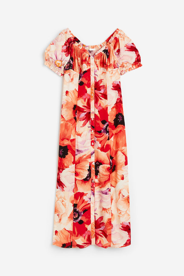H&M Crêppad Off Shoulder-klänning Ljusorange/blommig