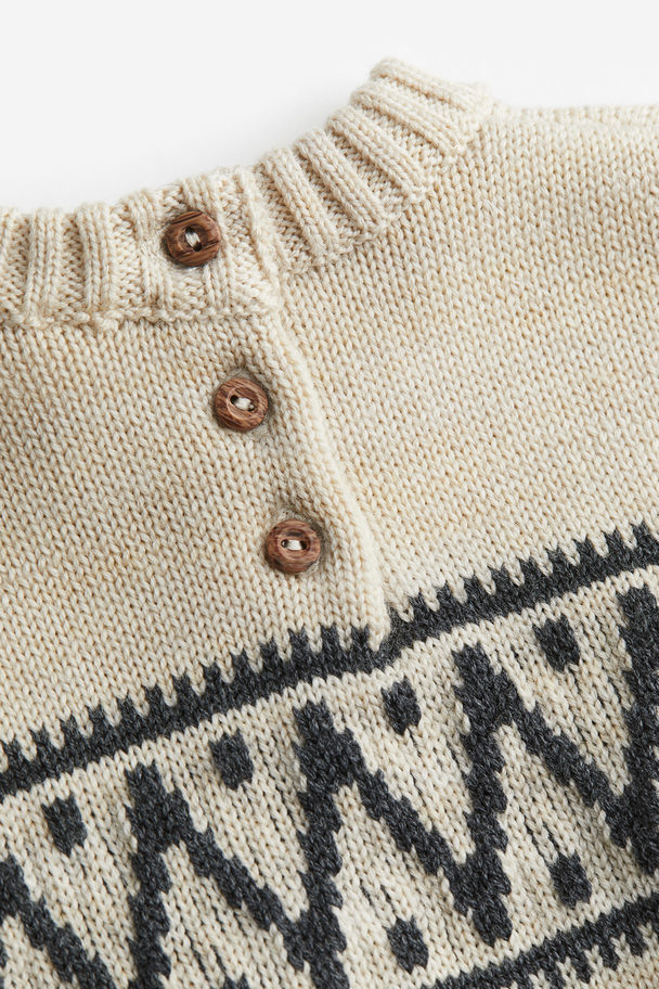 H&M Jacquard-knit Merino Wool Jumper Light Beige