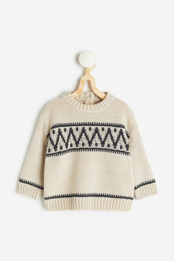 H&M Jacquard-knit Merino Wool Jumper Light Beige