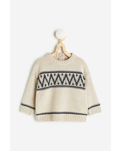 Jacquard-knit Merino Wool Jumper Light Beige