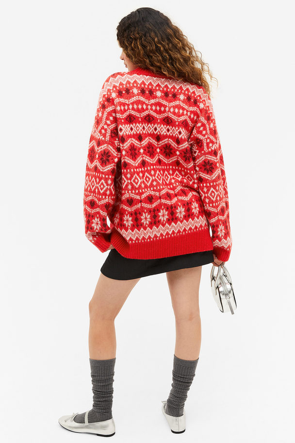 Monki Relaxed Soft Knit Sweater Red Fair Isle