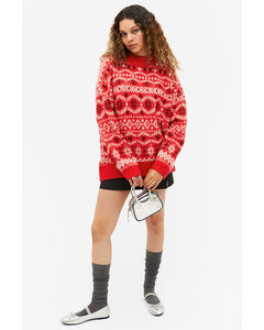 Relaxed Soft Knit Sweater Red Fair Isle