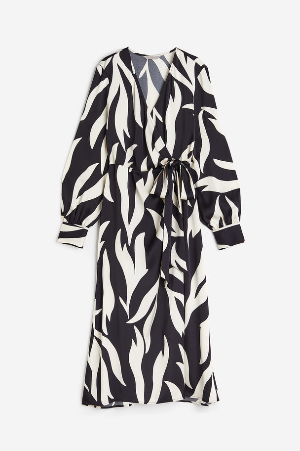 H&M Balloon-sleeved Wrap Dress Black/patterned