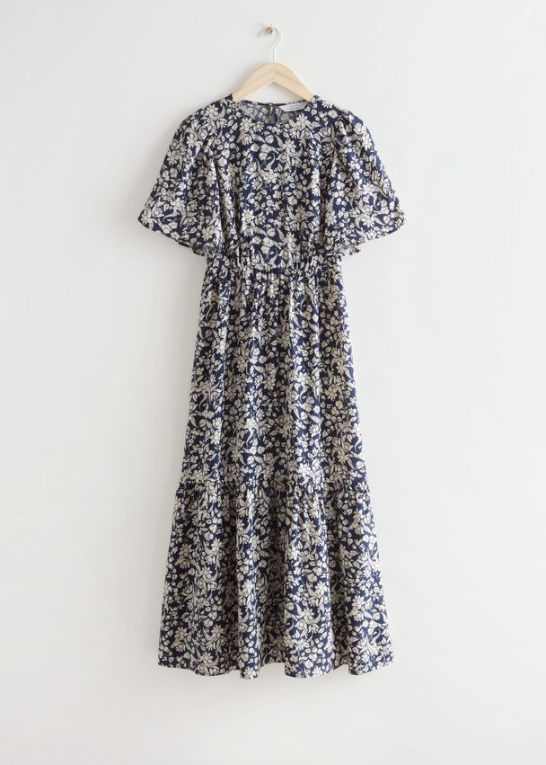 & Other Stories Printed Puff Sleeve Maxi Dress Blue Florals