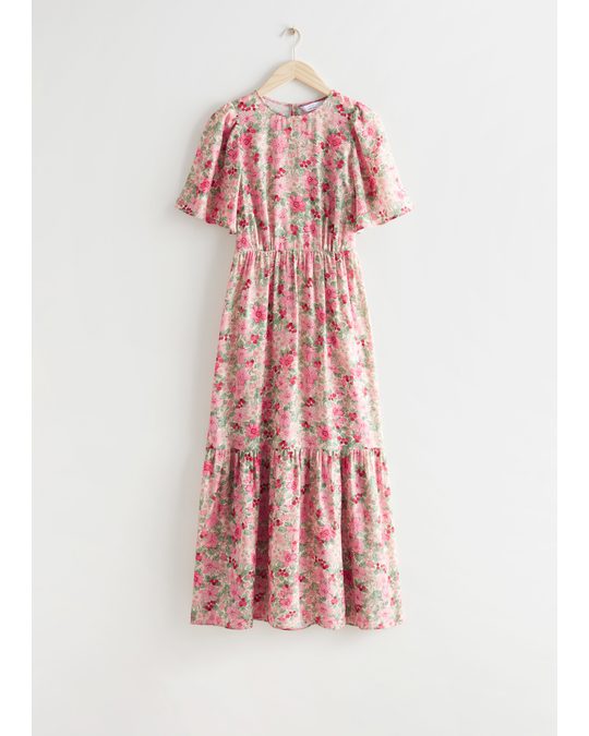 & Other Stories Printed Puff Sleeve Maxi Dress Pink Florals