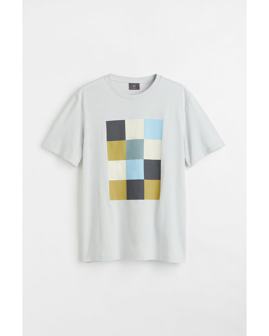 H&M Regular Fit Cotton T-shirt Light Grey/pixels