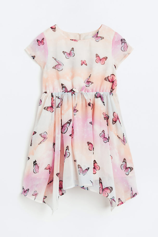 H&M Chiffon Dress Light Orange/butterflies