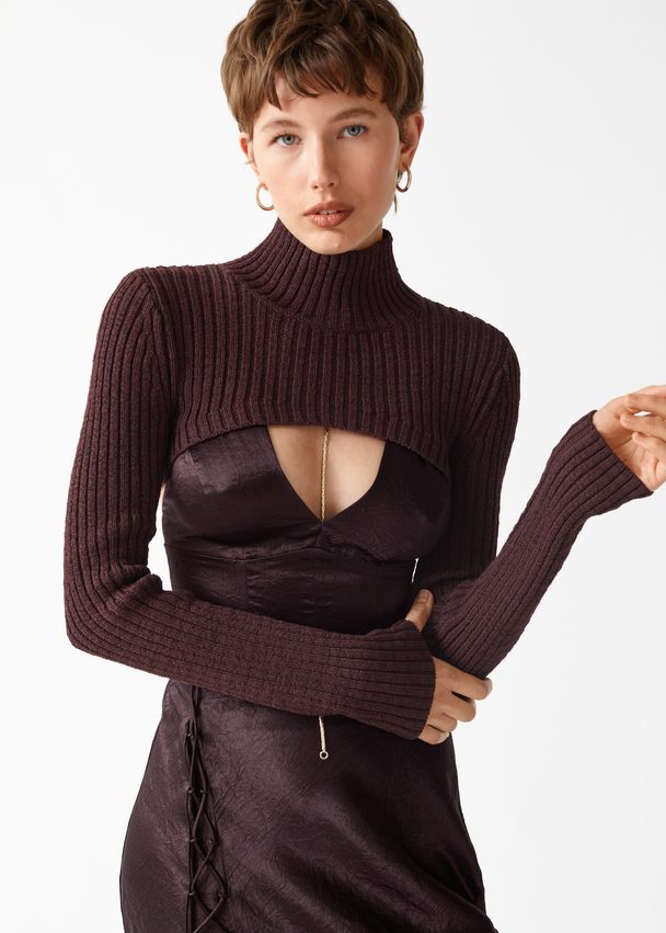 & Other Stories Knitted Mock Neck Crop Top Brown