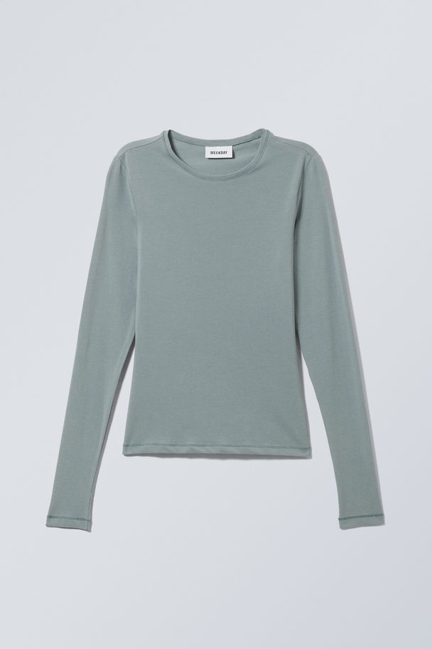 Weekday Slim Fitted Long Sleeve Dusty Turquoise