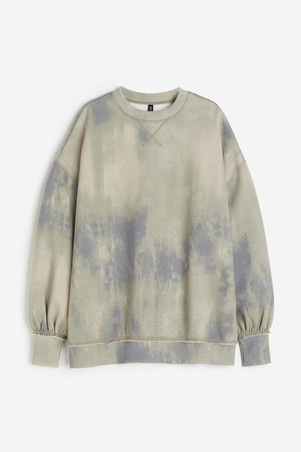 H&M Oversized Sweatshirt Lys Gråbeige/batikmønstret