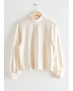 Mock Neck Velour Sweater White