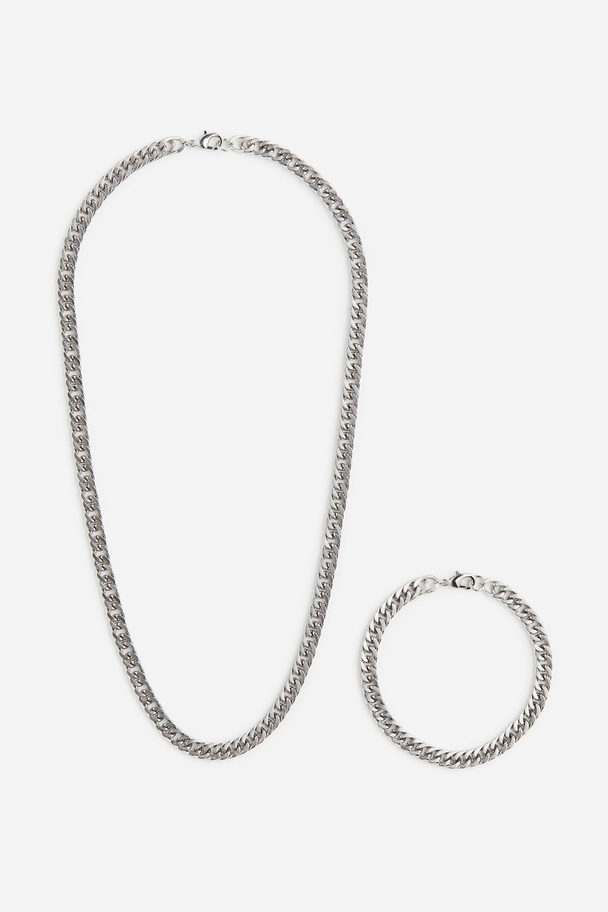 H&M Necklace And Bracelet Silver-coloured