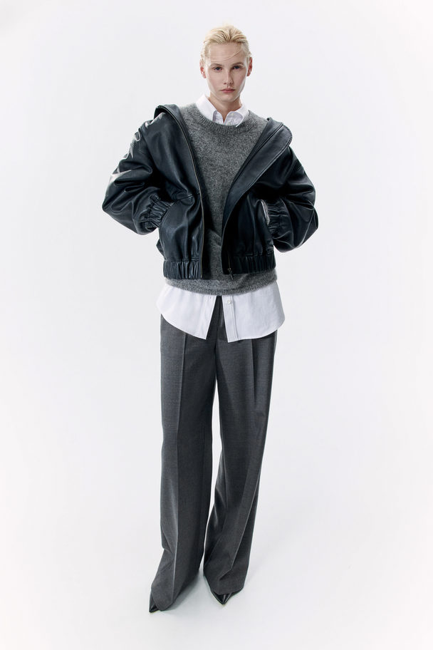H&M Wide Wool Trousers Dark Grey