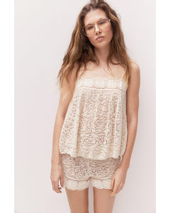 Blondekantet Pointellestrikket Minishorts Lys Beige