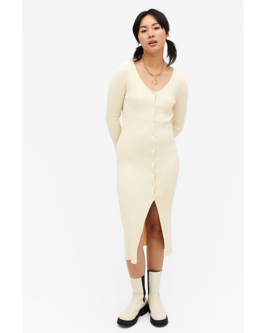 Monki Ribbed Knit Dress Off-white