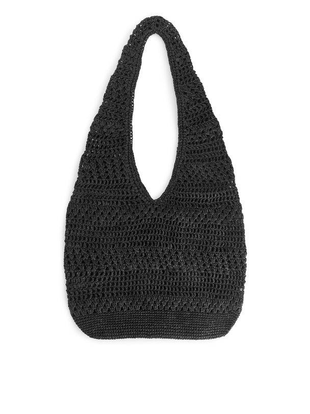 ARKET Crochet Straw Sling Bag Black