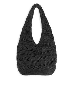 Crochet Straw Sling Bag Black