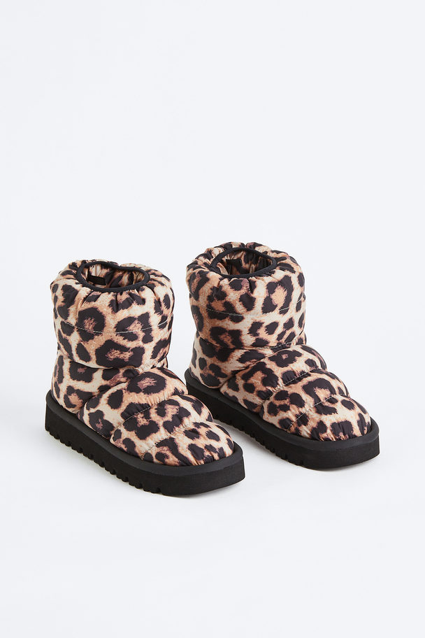 H&M Padded Boots Brown/leopard Print
