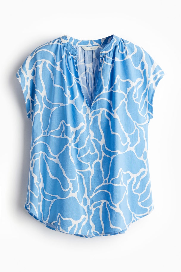 H&M Cap-sleeved Blouse Blue/patterned