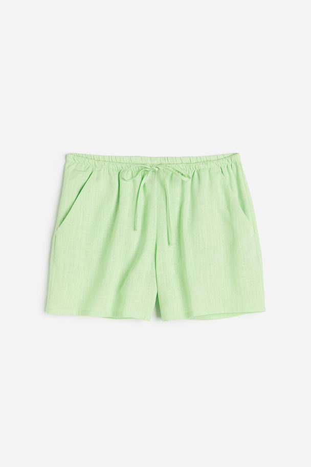 H&M Linen-blend Pull-on Shorts Light Green
