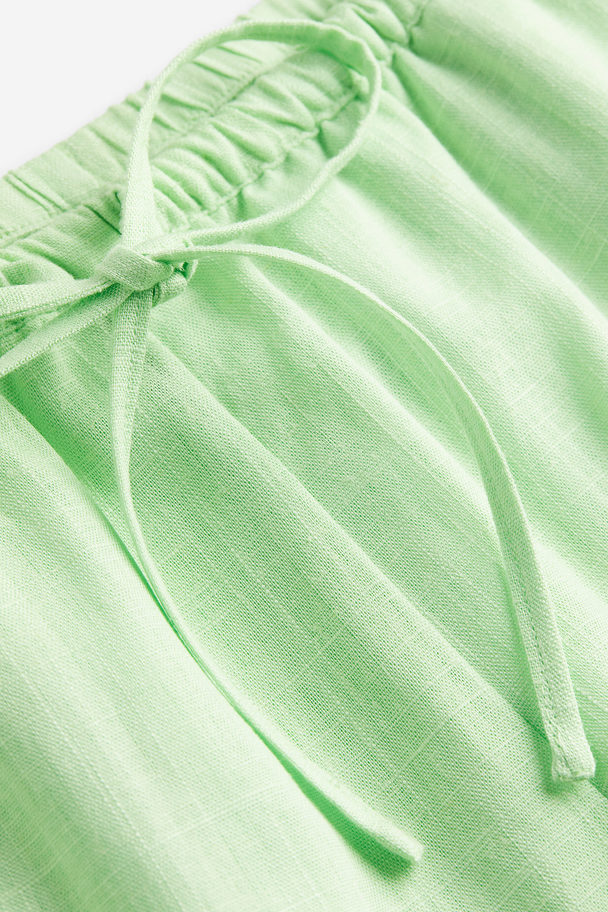 H&M Linen-blend Pull-on Shorts Light Green