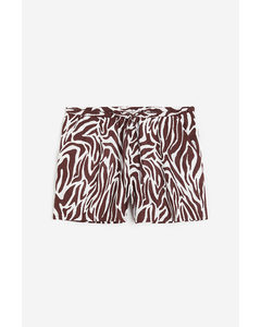 Linen-blend Pull-on Shorts Dark Brown/zebra Print